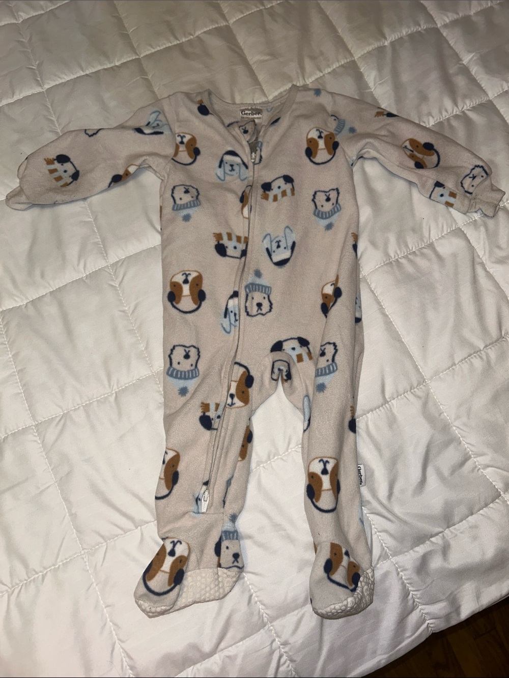Gerber Beige Fleece Puppy Print Footed One-Piece